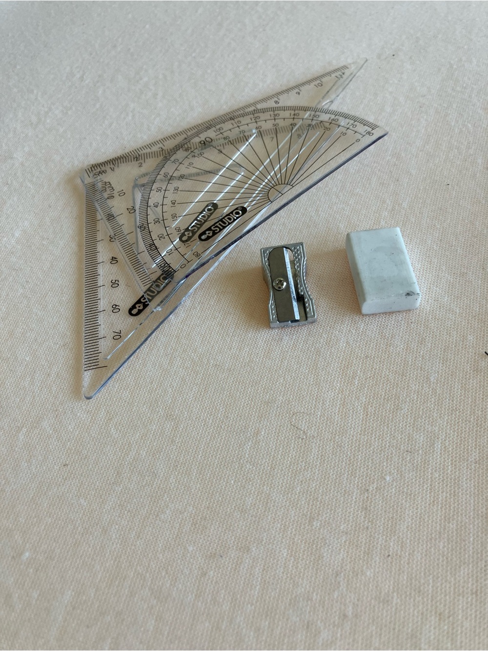 4-Piece Geometry Set – Rulers, Protractor, Sharpener & Eraser